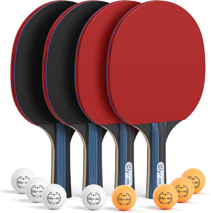Ping Pong Paddles Set of 4/2, 7-Ply Table Tennis Rackets and Balls | 7-Ply Wood, 3-Star Ball, Flared Handle, Storage