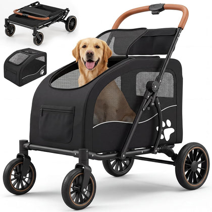 Dog Stroller for Large Dogs(up to 110lbs), Foldable Pet Stroller with Detachable & Collapsible Cabin, Dog Stroller