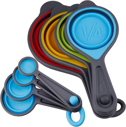 Measuring Cups and Spoons set, Collapsible Measuring Cups, 8 pieces Measuring Cups&Spoons Set, Engraved Metric & US