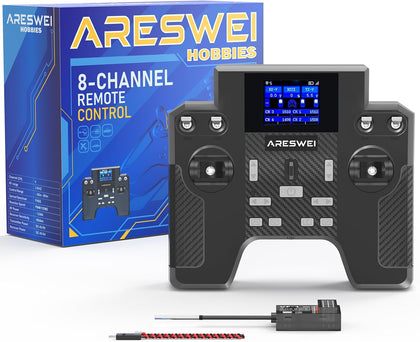 ARESWEI HT-8A 8CH 2.4GHz RC Radio for RC Car Drone Boat | FHSS anti-jamming, 1.7" color screen RSSI telemetry