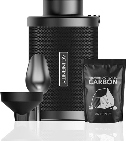 Refillable Carbon Filter Kit 4” with Additional Refill. | Odor Removal Air Scrubber For 4" Inline Fan and Ducting