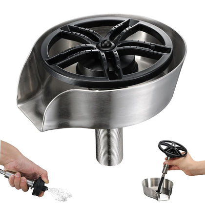Brushed Nickel Metal Glass Rinser for Kitchen Sink, Cup Washer for Sink, Bottle Washer with Pull-Out Sprayer Combo