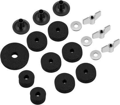 18-Piece Cymbal Felts and Sleeves Replacement Hardware Kit, Black | Cymbal Stand Parts Include 6 Felts, 3 Sleeves, 3