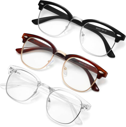 Blue Light Glasses for Men Computer - Gaming Blocking Anti Eyestrain UV Clear Lens Vintage Half Frame Fake Eyeglasses