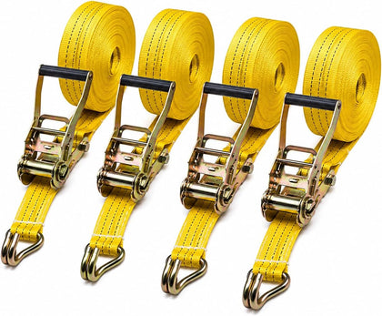 Ratchet Straps Heavy Duty, 8000 LBS Break Strength Ratchet Strap Tie Down, 2” x 20ft Black Tie-Down Ratcheting Cargo