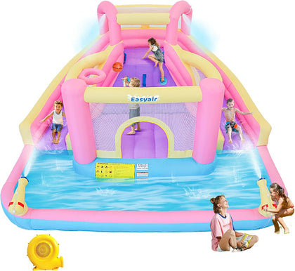 Inflatable Bounce House Water Slide, Dual Slides Bouncy Castle | Small Blow Up Water Slide For Backyard, Climbing