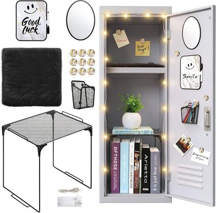 16 Pcs Locker Accessories with LED Light, Lockers Decor for School | Includes metal shelf, dry erase board, mirror