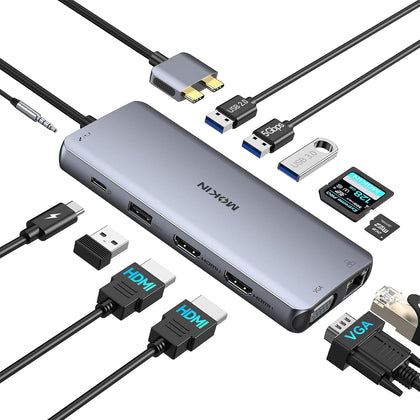 MacBook Pro Docking Station for Dual Monitor, 12 in 2 HDMI Adapter | Dockingstation for MacBook Pro/Air, MacBook