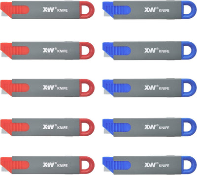 Handy Safety Box Cutters, Auto-retractable Razor Blade Carton Cutter for Opening Packages, 10-Pack