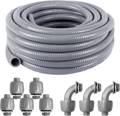 Liquid-Tight Conduit and Connector Kit 1/2 Inch 25 Ft,Flexible Non Metallic Liquid Tight Electrical Conduit UL