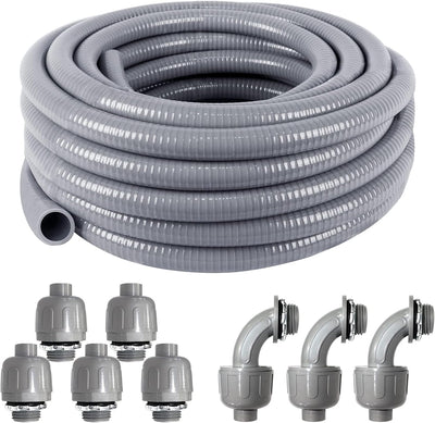 Liquid-Tight Conduit and Connector Kit 1/2 Inch 25 Ft,Flexible Non Metallic Liquid Tight Electrical Conduit UL