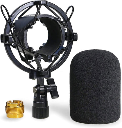 AT2020 Shock Mount with Pop Filter - Foam Windscreen with Microphone Shockmount Reduces Vibration Noise and Blocks