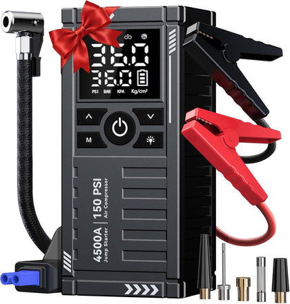 Car Battery Jump Starter with Air Compressor - 4500A 150PSI Portable Car Jump Starters (All Gas/10L Diesel) with Tire