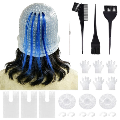 Silicone Highlight Cap Set for Salon Hair Dyeing Color Hair, 8-pcs