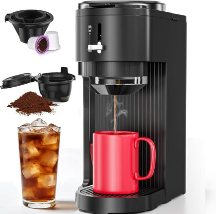 Single Serve Coffee Maker, 2 in 1 Coffee Brewer for K-CUP Pod & Ground Coffee, 6-14 Oz Adjustable Brew Sizes, 14Oz