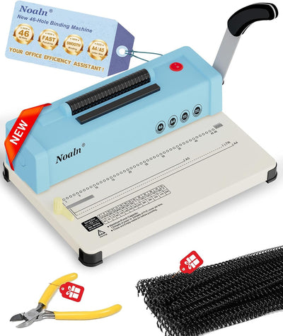 46-Hole Binding Machine Spiral Coil Binder Classic Blue,DIY Book Binder Kits with Electric Coil Inserter,100pcs Comb