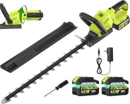 22-Inch Hedge Trimmer Cordless with 2x5.0Ah Battery & Charger | 20V Electric Bush & Shrub Trimmer | 180° Rotatable