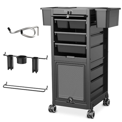 Professional Rolling Salon Cart, 6-Drawer Storage Trolley with Tool Holders, 33-Inch Height,Barber Shop Hairdressing