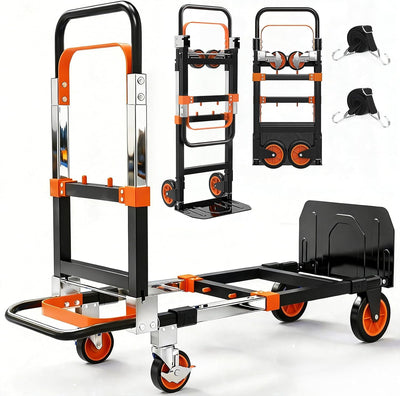 3-in-1 Folding Heavy Duty Hand Truck Dolly Cart Trolley with Wheels(Orange)