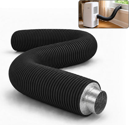 6 Inch Insulated Flexible Duct, 8 FT, Black | Noise Reducing Hose Silencer, Fiberglass-Free Polyester Fiber Core