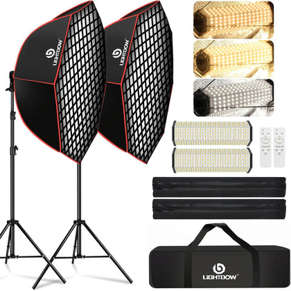Light Box Photography Lighting Kit:2-Pack 37" Octa Softbox,Honeycomb Grid,110W LED Lamps,RC,Tripod Stands for Studio