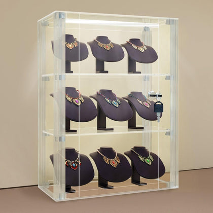 Acrylic Display case with Lock,3 Tier Lockable Security Display Case, Dustproof Protection Countertop Organizer Box