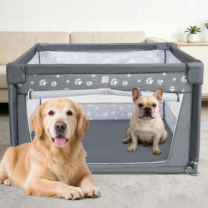 Dog Playpen Oxford Fabric Dog Fence,42x42x26 Inches,Steel Pipe,Breathable Mesh,Zipper Gate,Portable Indoor Outdoor