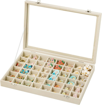 48 Grid Earring Organizer,Velvet Jewelry Tray with Clear Lid | Drawer Jewelry Organizer for Rings Studs