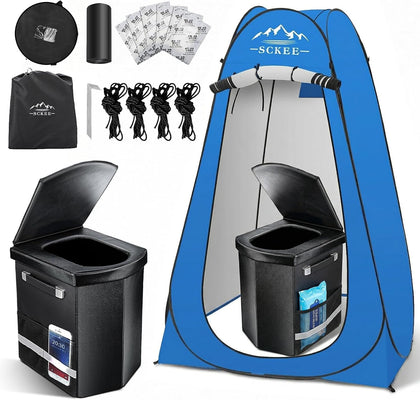16.5'' Camping Toilet with Pop-Up Privacy Tent Set, XL Portable Toilet for Camping, Outdoor Showers Changing Rooms