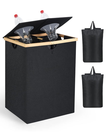 140L Recycling Bin for Kitchen, 2 Compartments Large Home Recycle Bin with Lid with 2 Removeable and Reusable Inner