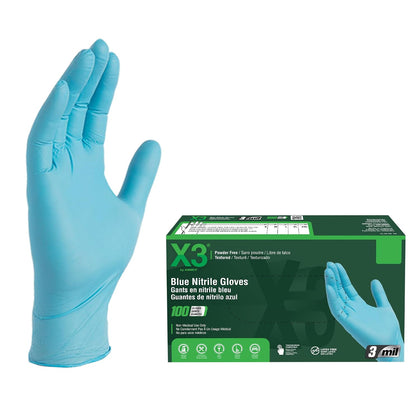 Industrial Blue Nitrile Gloves, Box of 100, 3 Mil, Size XX-Large, Latex Free, Powder Free, Textured, Disposable