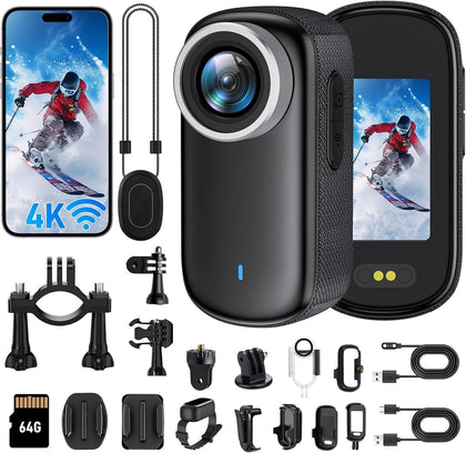 4K Mini Action Camera with 1.47" Screen, Wearable Body Camera, Small Camera with Magnetic Clip, Thumb Size Cam with