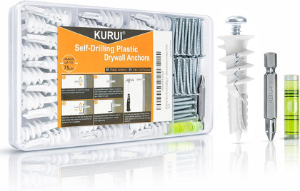 #8 Self Drilling Drywall Anchors and Screws, Heavy Duty Dry Wall Anchors Holds Upto 75LB, Picture Hanging Kit, No