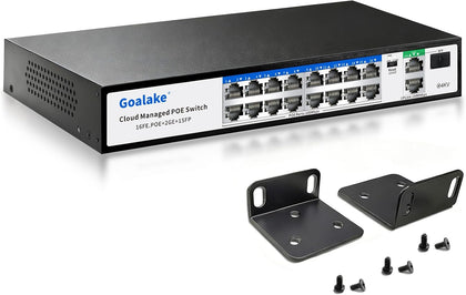 19-Port Managed PoE Switch (16 PoE+ Ports, 2 Uplink Gigabit Ports + 1*1.25G Combo SFP Slots), 240W Built-in Power