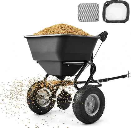 130 LBS Heavy Tow Behind Fertilizer Spreader with Universal Hitch | 130 lbs large capacity &10 adjustable spread