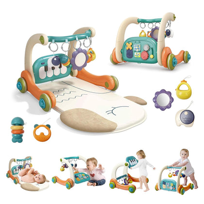 3 in 1 Baby Activity Gym Center, Tummy Time Play Mat Gym, Baby Push Walker, Kick and Play Piano with Music and Light