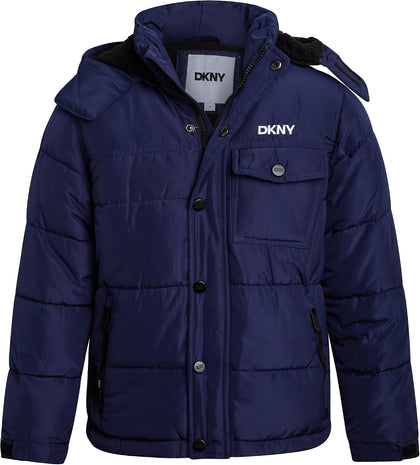 DKNY Boys Winter Jacket, Puffer Jacket, Polar Fleece Lined Sherpa Hood Coat | Weather Resistant, Heavyweight