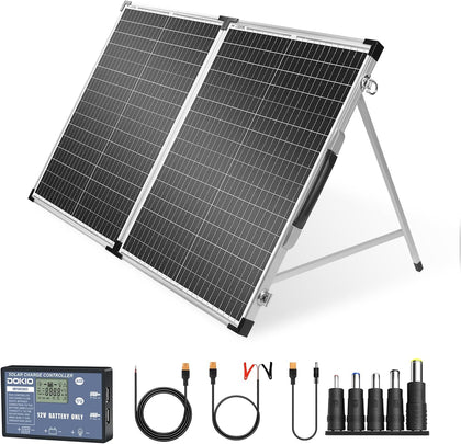 Foldable Solar Panel 100 Watt Monocrystalline Solar Suitcase Portable with Controller to Charge 12V Batteries (All