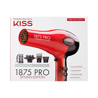 1875 Watt Pro Tourmaline Ceramic Hair Dryer, Styling Edition, 3 Heat Settings, 2 Speed Settings, Cool Shot Button, 7