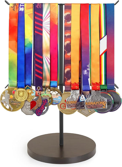 Medal Hanger Display Metal Medal Holder, 12x16 Inches, Black & Walnut | Race Award Medals Display Stand, Running