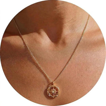 Dainty Necklace - Silver, Gold Plated 18" Choker for Women with Dainty Small Round Faux Diamond Necklace Pendant