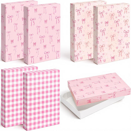 6 Pcs Large Shirt Gift Boxes with Lids 14.5 x 10 x 2 Inches Pink Bow Gift Box for Presents 3 Designs Shirt Boxes for