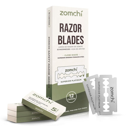 Double Edge Razor Blades, 60 Count Stainless Steel Refills | 60 individually wrapped blades, fits standard double