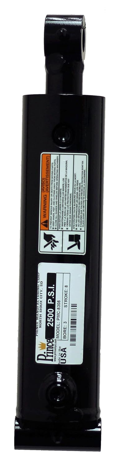 Prince PMC-5508 Double-Acting Welded Hydraulic Cylinder, Crosstube Mounting, Chrome Finish, Cast Iron, 3-1/2" Bore, 8" Stroke, 1-1/2" Rod Diameter, 1/2" Thread, 1/2" NPTF Port