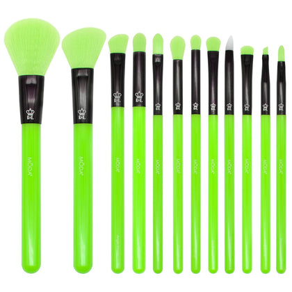 Neon Green Makeup Brush Set, 12pc Vegan Face and Eye Brush Kit