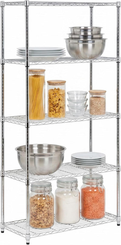 5-Tier Rolling Chrome Wire Shelf, NSF, 350 lb/Shelf, 36x18x72