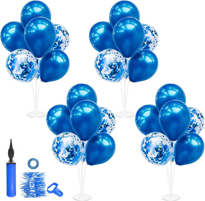 Blue Party Decorations,4 Set Balloon Stand with Pump and Blue Balloons for Birthday Graduation Retirement Anniversary