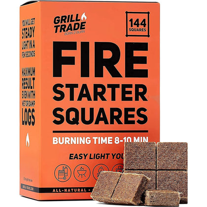 Fire Starter Squares 144, Easy Burn Your BBQ Grill, Camping Fire, Wood Stove, Smoker Pellets, Lump Charcoal