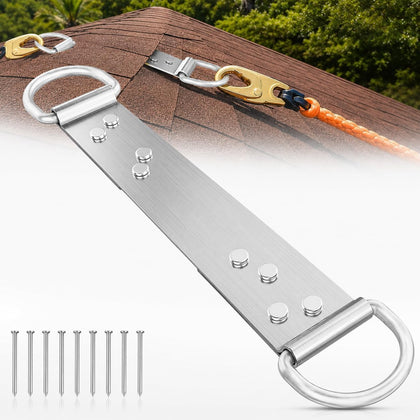 18" Permanent Roof Anchor Bracket - Double D-Ring Fall Protection Roof Safety Anchor, Lightweight & Discreet Design