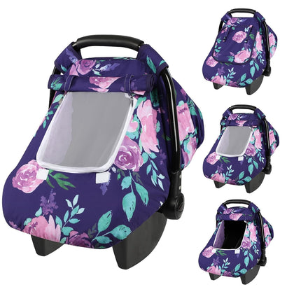 Windproof Baby Car Seat Cover, 3D Mink Dot Infant Car Seat Canopy with Breathable Mesh Window, Baby Carrier Cover for